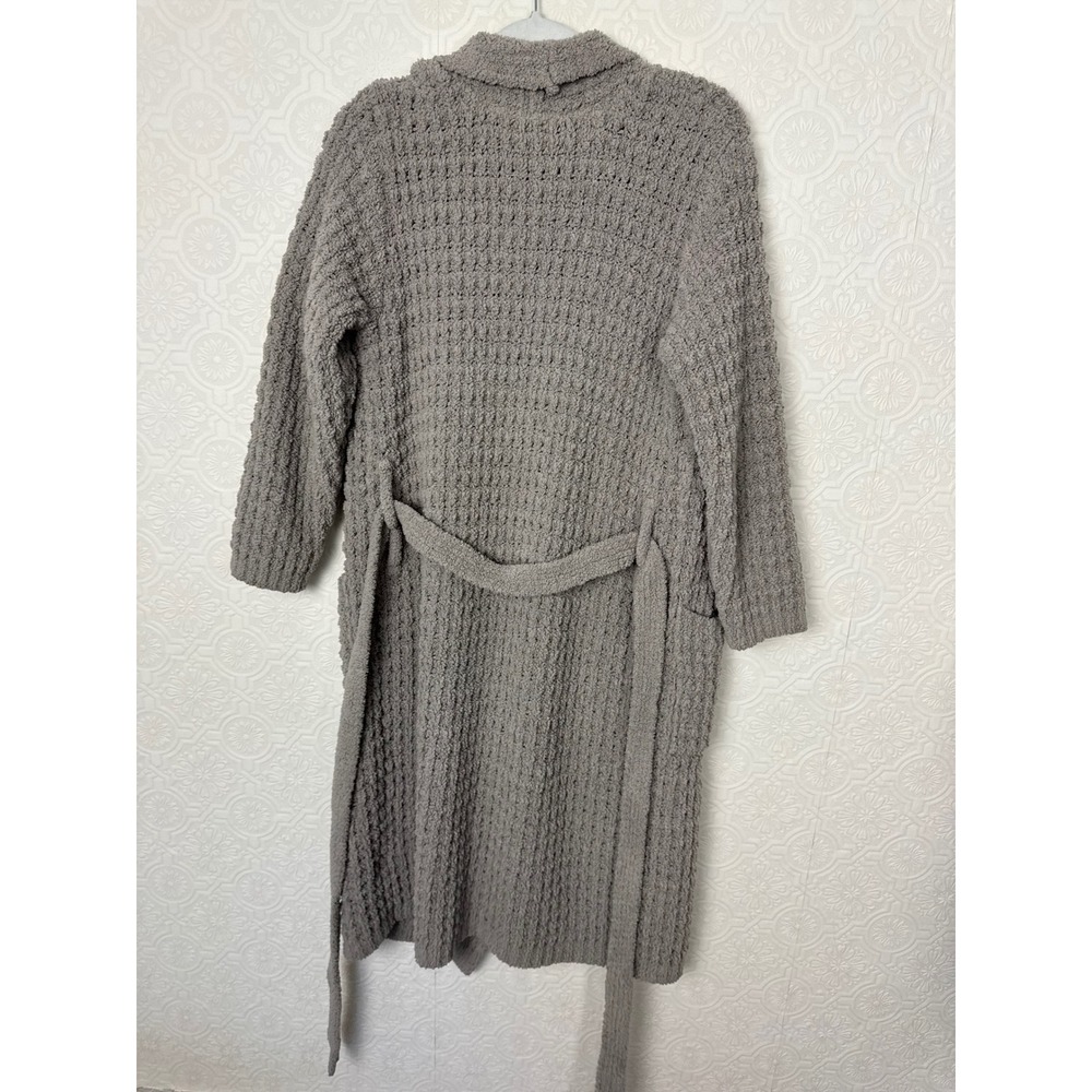 Pottery Barn Gray Popcorn Knit Plush Robe Small Shawl Collar Belted Loungewear - Picture 8 of 8